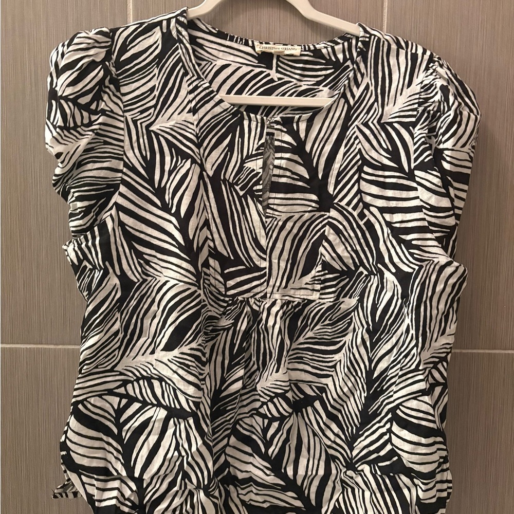 Black and White Leaf Print Women's Top
